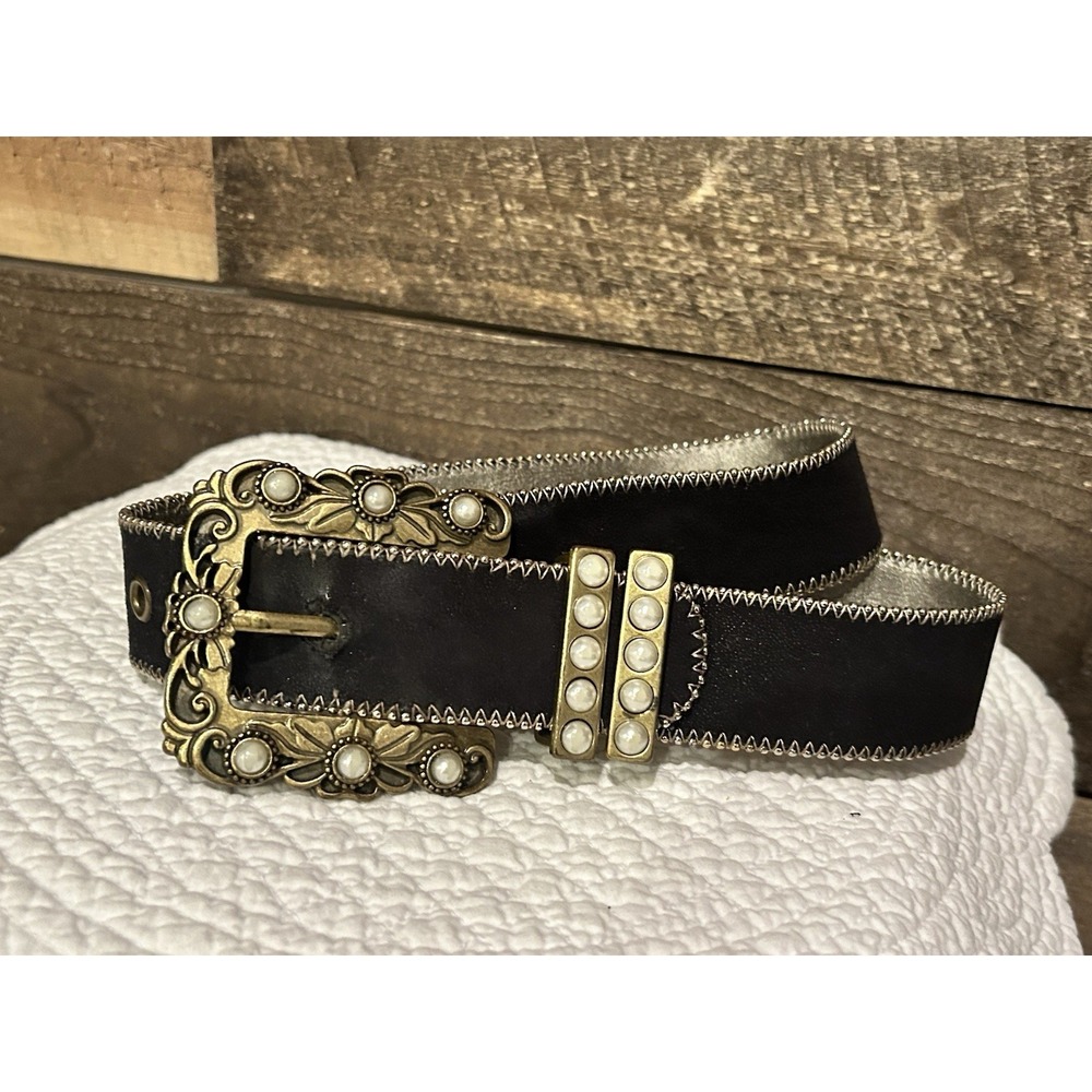 Kathy van zeeland black‎ gold pearl belt Belt Size Medium